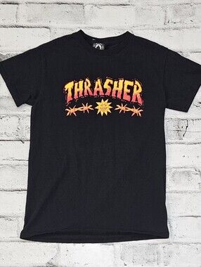 Thrasher Magazine Graphic T Shirt Black Flame Dragon Skull Mens Small